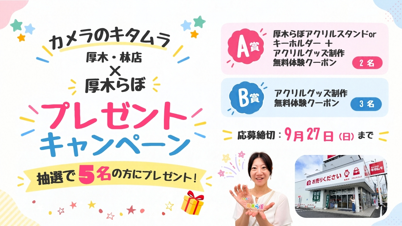カメラのキタムラ　プレゼント　アクリルスタンド　キーホルダー　厚木　抽選