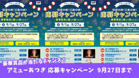 アミューあつぎ　大花火大会　鮎まつり　共産席　プレゼント