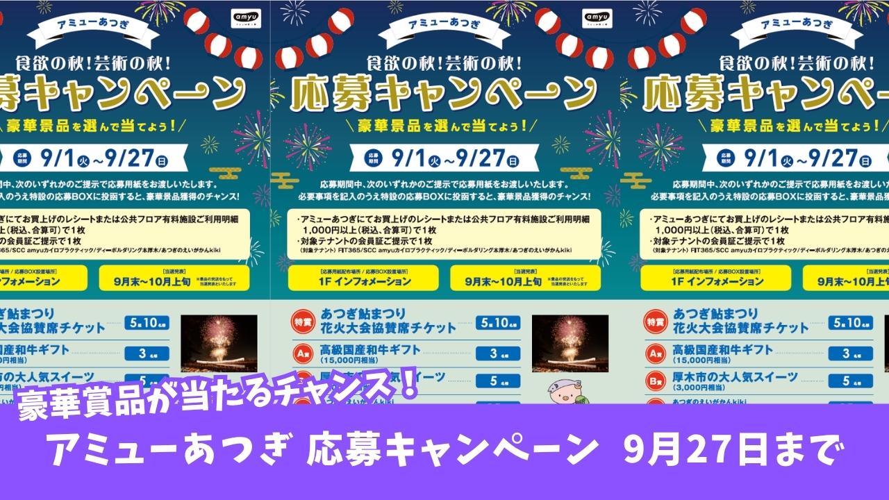 アミューあつぎ　大花火大会　鮎まつり　共産席　プレゼント